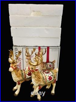 Fitz & Floyd Holiday Father Christmas Reindeer Candleholder Pair Original Box Fitz & Floyd Holiday Father Christmas Reindeer Candleholder Pair Original Box