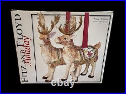Fitz & Floyd Holiday Father Christmas Reindeer Candleholder Pair Original Box Fitz & Floyd Holiday Father Christmas Reindeer Candleholder Pair Original Box