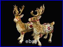 Fitz & Floyd Holiday Father Christmas Reindeer Candleholder Pair Original Box Fitz & Floyd Holiday Father Christmas Reindeer Candleholder Pair Original Box