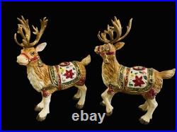 Fitz & Floyd Holiday Father Christmas Reindeer Candleholder Pair Original Box Fitz & Floyd Holiday Father Christmas Reindeer Candleholder Pair Original Box