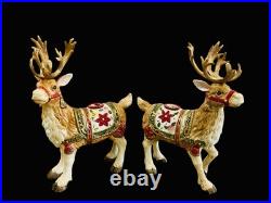 Fitz & Floyd Holiday Father Christmas Reindeer Candleholder Pair Original Box Fitz & Floyd Holiday Father Christmas Reindeer Candleholder Pair Original Box
