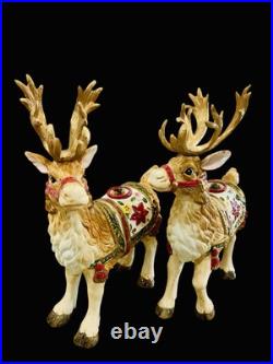 Fitz & Floyd Holiday Father Christmas Reindeer Candleholder Pair Original Box Fitz & Floyd Holiday Father Christmas Reindeer Candleholder Pair Original Box