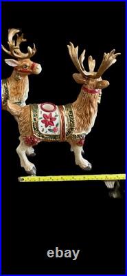 Fitz & Floyd Holiday Father Christmas Reindeer Candleholder Pair Original Box Fitz & Floyd Holiday Father Christmas Reindeer Candleholder Pair Original Box