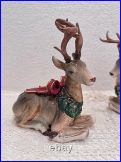 Fitz & Floyd Holiday Leaves Reindeer Candleholders Pair Christmas Deer Decor