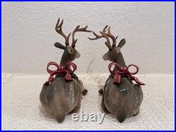 Fitz & Floyd Holiday Leaves Reindeer Candleholders Pair Christmas Deer Decor