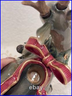 Fitz & Floyd Holiday Leaves Reindeer Candleholders Pair Christmas Deer Decor