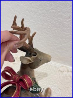 Fitz & Floyd Holiday Leaves Reindeer Candleholders Pair Christmas Deer Decor