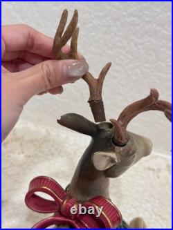 Fitz & Floyd Holiday Leaves Reindeer Candleholders Pair Christmas Deer Decor