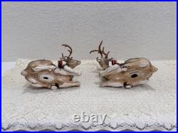 Fitz & Floyd Holiday Leaves Reindeer Candleholders Pair Christmas Deer Decor