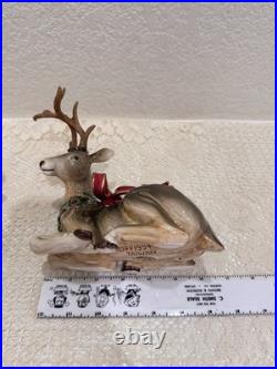 Fitz & Floyd Holiday Leaves Reindeer Candleholders Pair Christmas Deer Decor