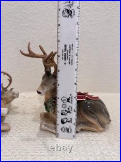 Fitz & Floyd Holiday Leaves Reindeer Candleholders Pair Christmas Deer Decor