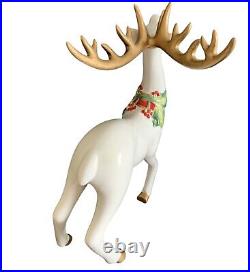 Fitz & Floyd Noel Classique White Christmas Standing Reindeer 2004 Centerpiece