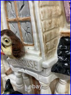 Fitz and Floyd Halloween Harvest Hooty Haunted House Cookie Jar withLid NICE
