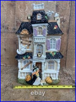 Fitz and Floyd Halloween Harvest Hooty Haunted House Cookie Jar withLid NICE