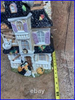 Fitz and Floyd Halloween Harvest Hooty Haunted House Cookie Jar withLid NICE