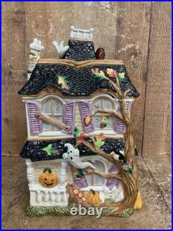 Fitz and Floyd Halloween Harvest Hooty Haunted House Cookie Jar withLid NICE