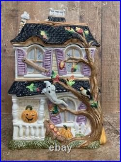 Fitz and Floyd Halloween Harvest Hooty Haunted House Cookie Jar withLid NICE
