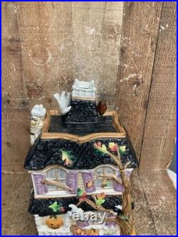 Fitz and Floyd Halloween Harvest Hooty Haunted House Cookie Jar withLid NICE