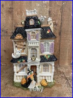 Fitz and Floyd Halloween Harvest Hooty Haunted House Cookie Jar withLid NICE