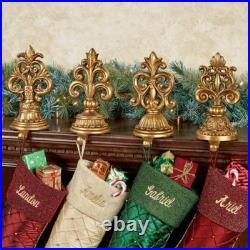 Fleur de Lis Stocking Holders Antique Gold Set of Four