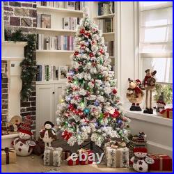 Flocked Christmas Tree Prelit 7.5ft, Snow Flocked Pine Christmas Tree with 14