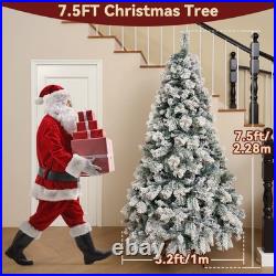 Flocked Christmas Tree Prelit 7.5ft, Snow Flocked Pine Christmas Tree with 14