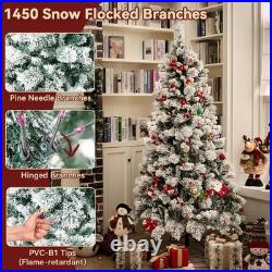 Flocked Christmas Tree Prelit 7.5ft, Snow Flocked Pine Christmas Tree with 14