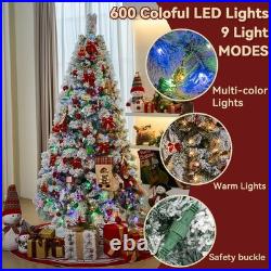 Flocked Christmas Tree Prelit 7.5ft, Snow Flocked Pine Christmas Tree with 14