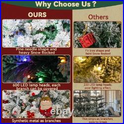 Flocked Christmas Tree Prelit 7.5ft, Snow Flocked Pine Christmas Tree with 14