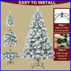Flocked Christmas Tree Prelit 7.5ft, Snow Flocked Pine Christmas Tree with 14