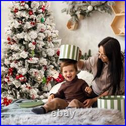 Flocked Christmas Tree Prelit 7.5ft, Snow Flocked Pine Christmas Tree with 14