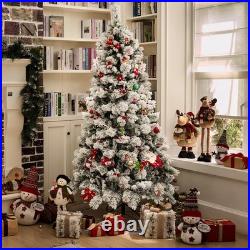 Flocked Christmas Tree Prelit 7.5ft, Snow Flocked Pine Christmas Tree with 14