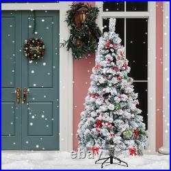 Flocked Christmas Tree Prelit 7.5ft, Snow Flocked Pine Christmas Tree with 14