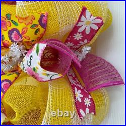Floral Spring Summer Wreath Yellow and Pink