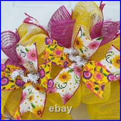 Floral Spring Summer Wreath Yellow and Pink