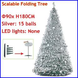 Foldable 5/6/7FT Artificial Snow Flocked Pop Up Christmas Tree with LED Lights