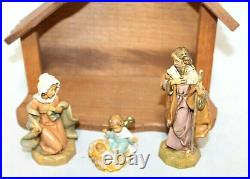 Fontanini Nativity Set Mary, Joseph, Baby Jesus in Wood Stable 1991 5 Scale Vtg