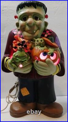Frankenstein Painted Ceramic Halloween Light Up Decor 18 in WORKING