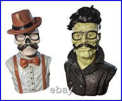 Frankenstein & Skeleton Bust Statue Hipster Monsters Halloween Home Decor 14.5in