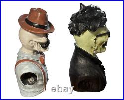 Frankenstein & Skeleton Bust Statue Hipster Monsters Halloween Home Decor 14.5in