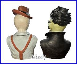 Frankenstein & Skeleton Bust Statue Hipster Monsters Halloween Home Decor 14.5in