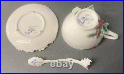 Franz Porcelain Holly & Berries Christmas Cup, Saucer, Spoon In Mint Condition