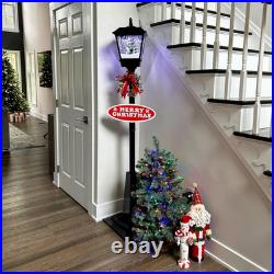 Fraser Hill Farm 71-in. Musical Snowy Christmas Street Lamp in Black with Chr Fraser Hill Farm 71-in. Musical Snowy Christmas Street Lamp in Black with Chr