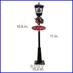 Fraser Hill Farm 71-in. Musical Snowy Christmas Street Lamp in Black with Chr Fraser Hill Farm 71-in. Musical Snowy Christmas Street Lamp in Black with Chr