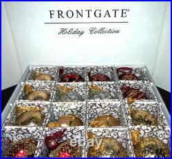 Frontgate 20-Piece Designer Blown-Glass Ornament Set-Dark Red/Burgundy & Gold #1