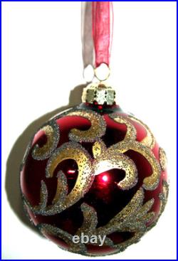 Frontgate 20-Piece Designer Blown-Glass Ornament Set-Dark Red/Burgundy & Gold #1