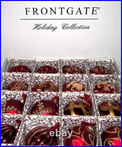 Frontgate 20-Piece Designer Blown-Glass Ornament Set-Dark Red/Burgundy & Gold #2