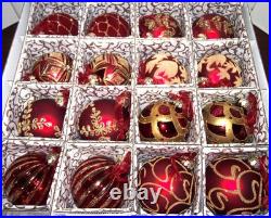 Frontgate 20-Piece Designer Blown-Glass Ornament Set-Dark Red/Burgundy & Gold #2