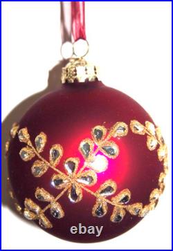 Frontgate 20-Piece Designer Blown-Glass Ornament Set-Dark Red/Burgundy & Gold #2