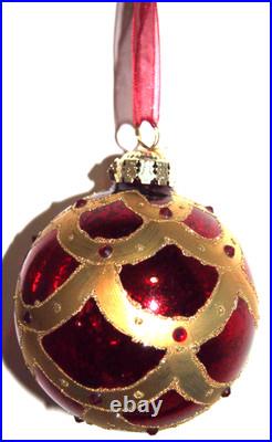 Frontgate 20-Piece Designer Blown-Glass Ornament Set-Dark Red/Burgundy & Gold #2
